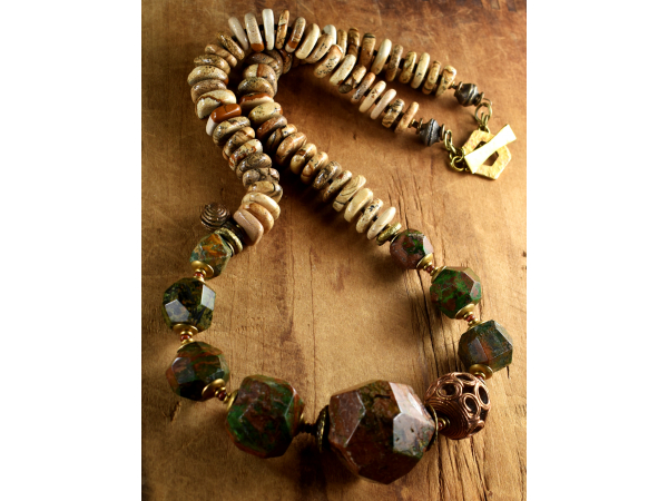 Earthy jasper and African brass, designed by Gloria Ewing.