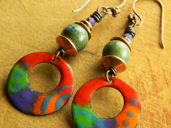 Wildly colorful beaded earrings by Gloria Ewing.