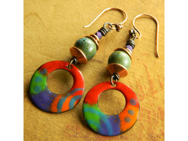 Wildly colorful beaded earrings by Gloria Ewing.