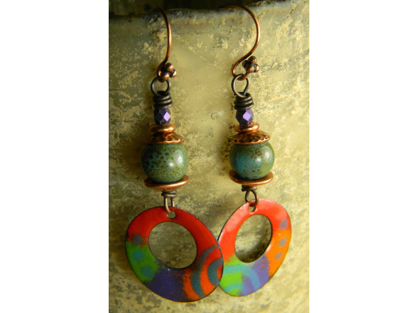 Bright cheerful statement earrings by Gloria Ewing.