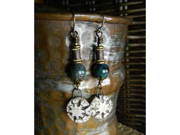 Artisan drops with natural chrysocolla by Gloria Ewing.