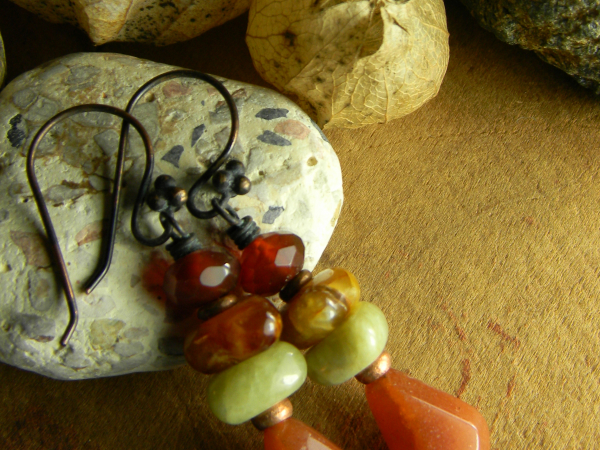 Jade and Copper Beaded Earrings Chrysalis Tribal Jewelry