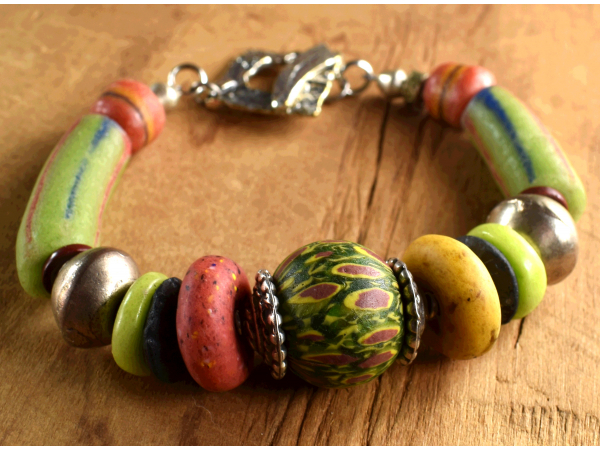 Jatim and Krobo African beads in a tribal design from Gloria Ewing.