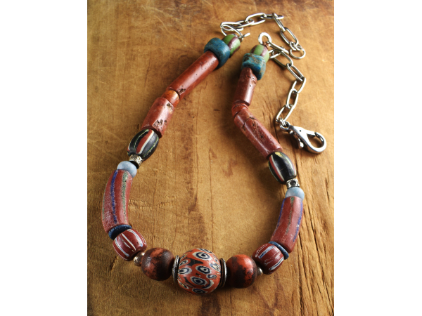 Tribal mix of stone and glass beads from Gloria Ewing.