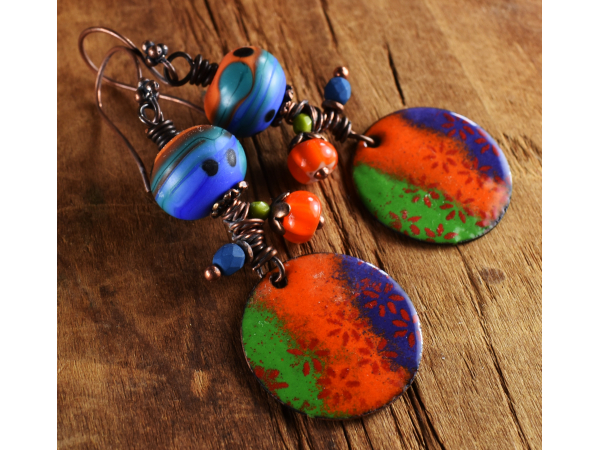 Wild colorful statement earrings from Gloria Ewing.