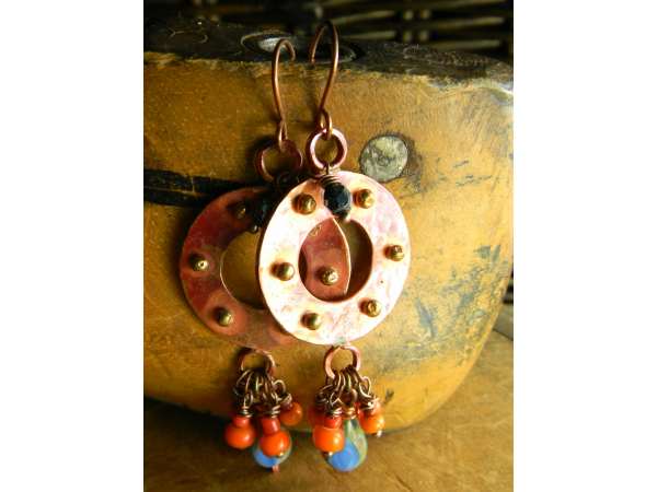 Boho hoop earrings with Czech glass by Gloria Ewing.