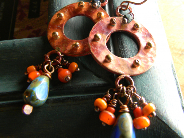Wildly colorful beaded hoops by Gloria Ewing.