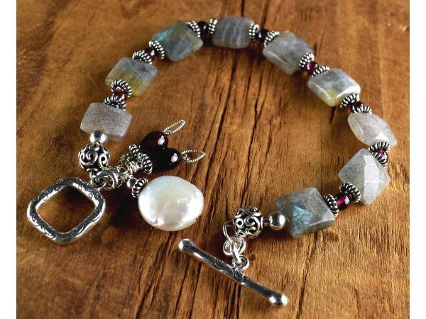 Faceted labradorite squares, bracelet design by Gloria Ewing.