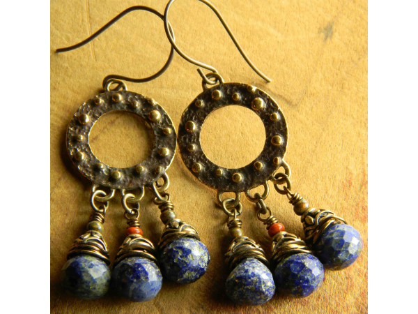 Knobby hoops with faceted lapis lazuli by Gloria Ewing.