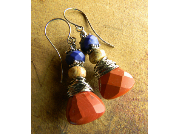Combined jasper and lapis lazuli earrings by Gloria Ewing.