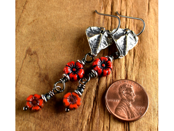 Artisan pewter with red flower beads from Gloria Ewing.