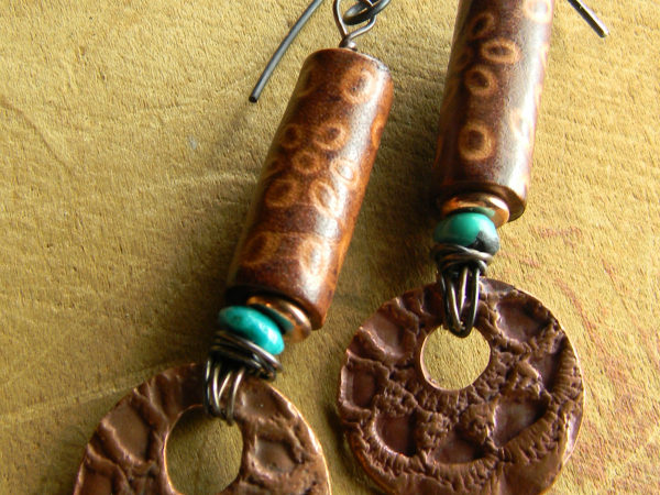 Copper Metal Clay Earrings with Turquoise Copper Metal Clay Earrings with Turquoise