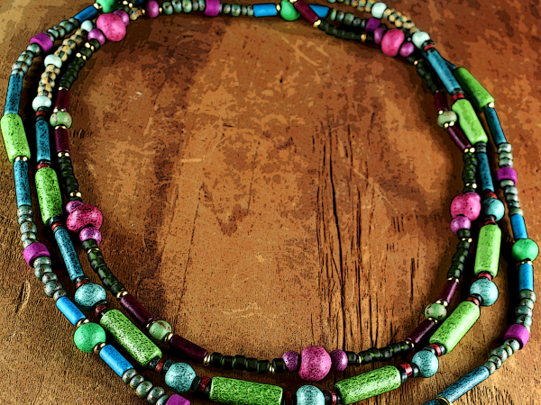 Versatile Greek Mykonos beaded necklace from Gloria Ewing.