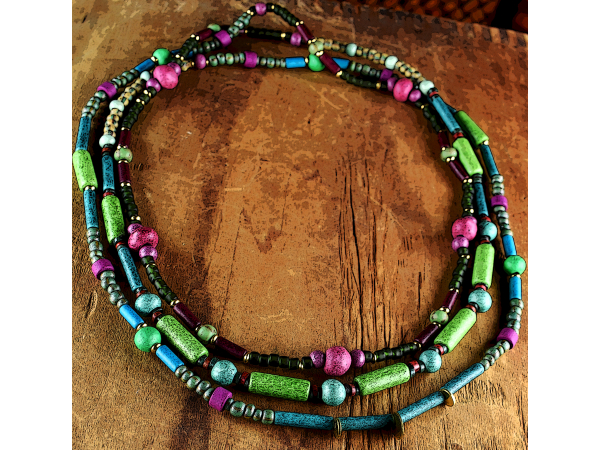 Versatile Greek Mykonos beaded necklace from Gloria Ewing.