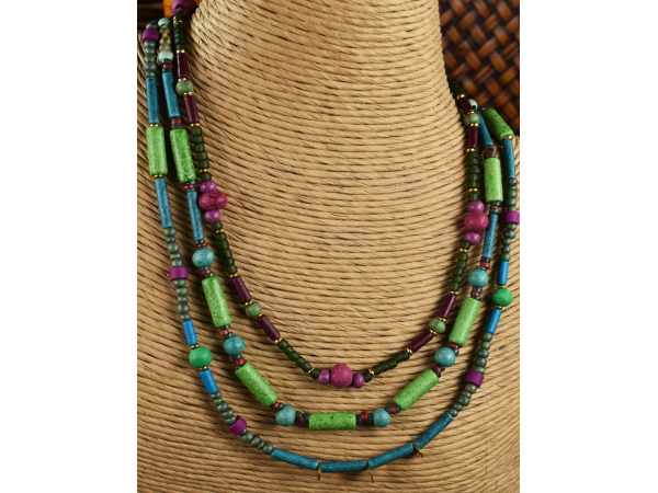 Greek Mykonos beads in a wrap necklace from Gloria Ewing.