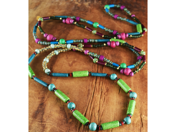Wildly colorful wrap necklace by Gloria Ewing.
