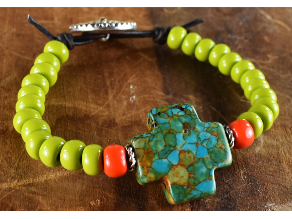 Western style turquoise beaded bracelet by Gloria Ewing.