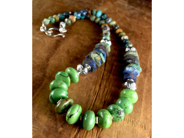 Mojave turquoise with azurite and silver by Gloria Ewing.