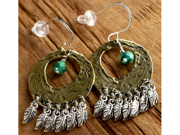 Sterling silver, bronze and malachite earrings from Gloria Ewing.