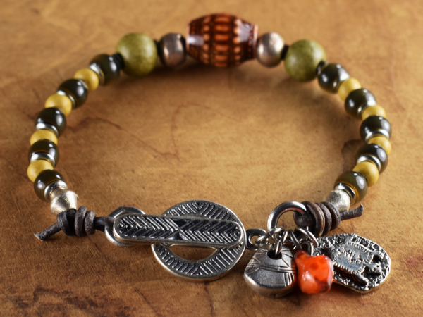 Mood beads with pewter accents in a tribal design by Gloria Ewing.