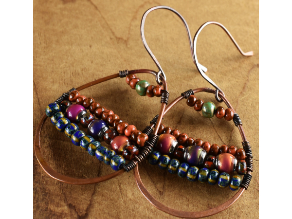 Mood beads in a unique hoop earring design by Gloria Ewing.
