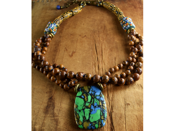 Mosaic jasper with handmade Krobo beads, design by Gloria Ewing.