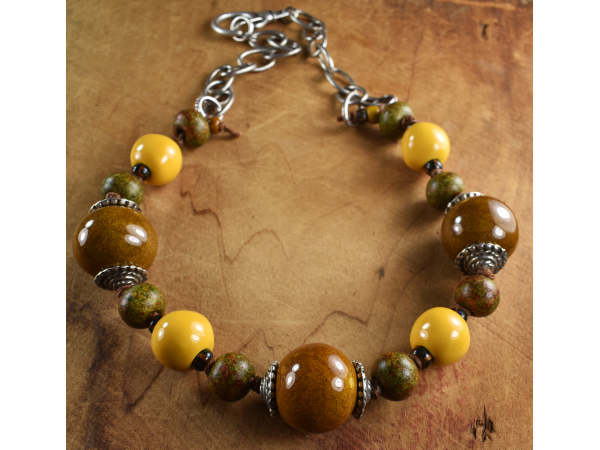 Yellow Mykonos Beads in a design from Gloria Ewing.