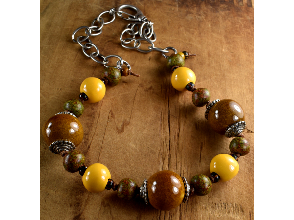 Summer colored Mykonos Beads in a Gloria Ewing design.