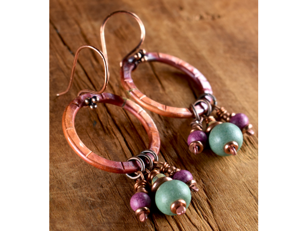 Mykonos ceramic dangles on copper hoops from Gloria Ewing.