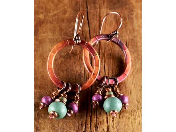 Artisan copper hoops with Mykonos dangles from Gloria Ewing.