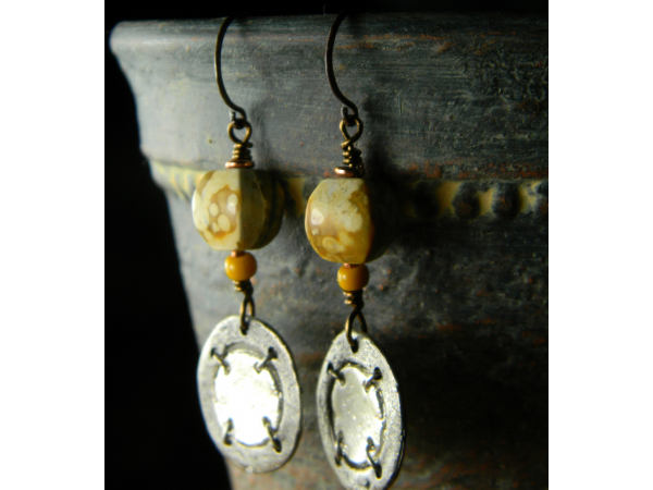 Primitive Pewter and Jasper Earrings