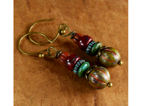 Luscious glass beaded earrings from another era, by Gloria Ewing.