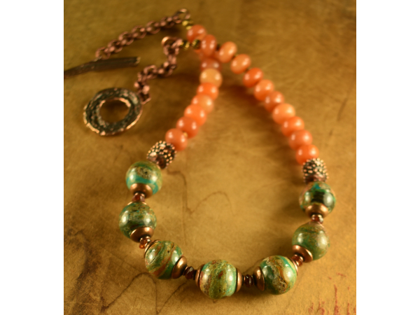 Peru Opal with aventurine in a chunky design by Gloria Ewing.