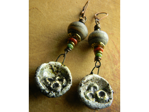 Crusty and rustic artisan drop earrings by Gloria Ewing.