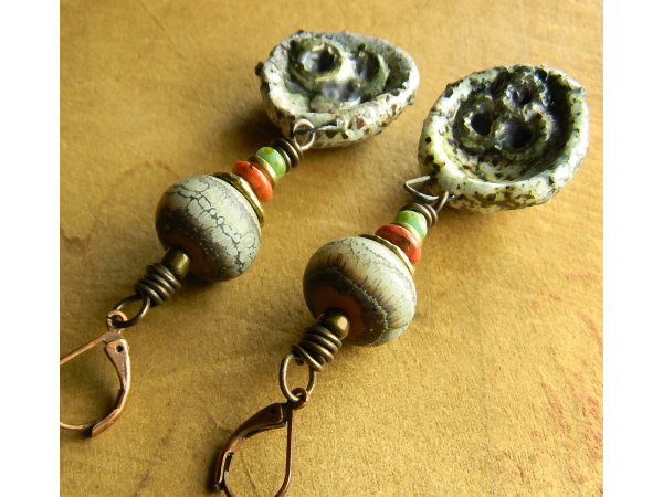 Unusual beaded drop earrings by Gloria Ewing