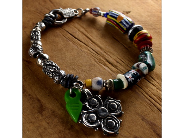 Attractive mix of Krobo beads and pewter by Gloria Ewing.