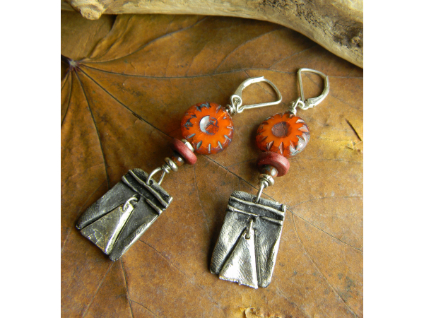 Aged pewter charm earrings by Gloria Ewing.