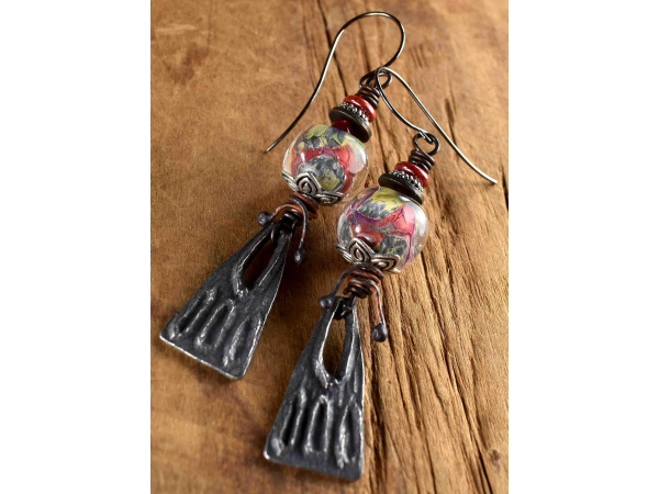 Rich color and texture in beaded earrings from Gloria Ewing.