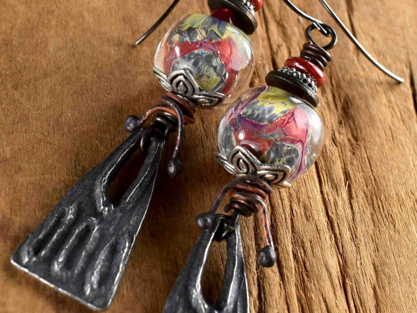 Inviciti Pewter Charm Earrings Rich color and texture in beaded earrings from Gloria Ewing.
