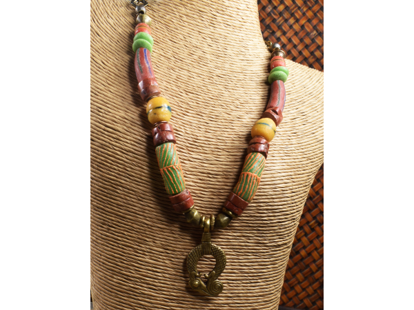Blend of African Trade Beads and brass, design by Gloria Ewing.