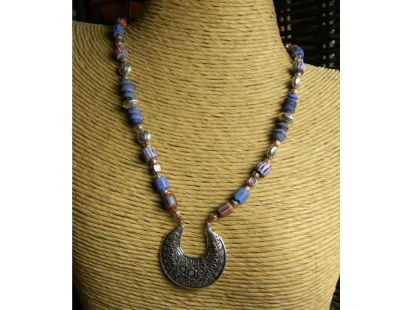 Pewter and trade bead choker necklace by Gloria Ewing.
