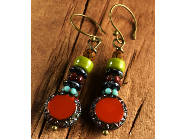 Colorful beaded drop earrings from Gloria Ewing.