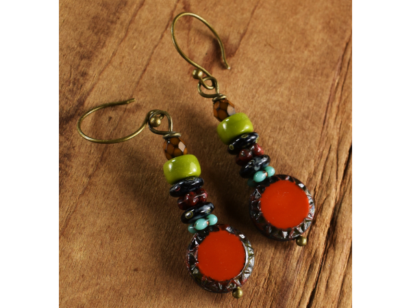 Boho style Czech glass stack earrings from Gloria Ewing.