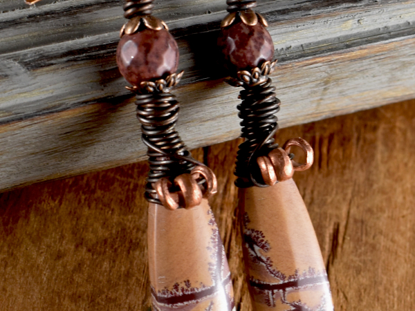 Natural Sonora jasper wire wrapped earrings from Gloria Ewing.
