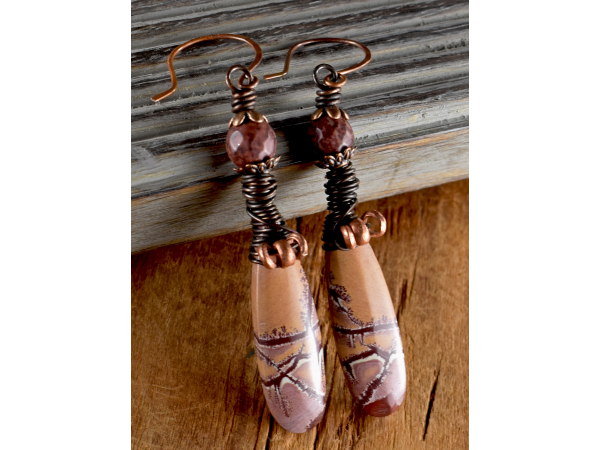 Natural Sonora jasper wire wrapped earrings from Gloria Ewing.