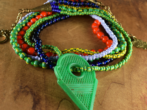 Multi-color multi-strand tribal necklace by Gloria Ewing.