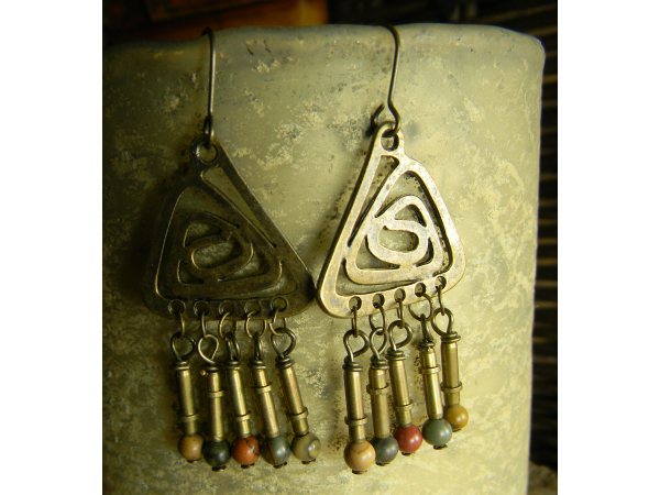 Tribal brass beaded earrings by Gloria Ewing.