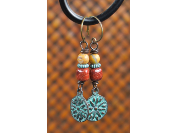 Colorful jasper and pewter beaded earrings from Gloria Ewing.