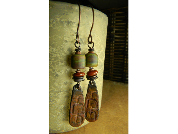 Rust Green Lampwork Earrings on Sale | Chrysalis Tribal Jewelry