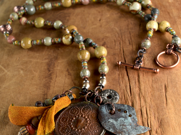 Rustic design with wild horse jasper beads by Gloria Ewing.